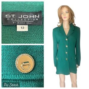 Vintage St John Collection knit green large jacket size 12